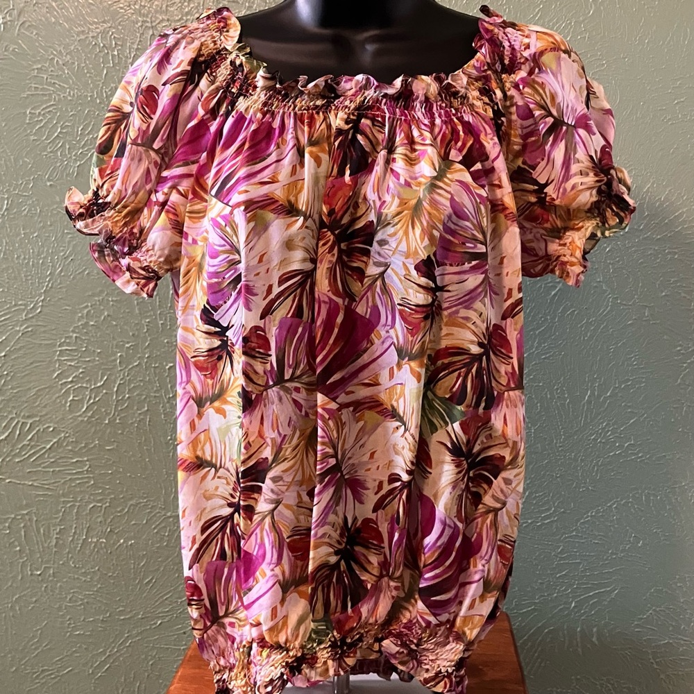 Lafayette 148 New York Silk Multicolor Floral Blouse